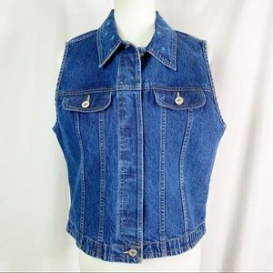 Vintage 90’s Floral Embroidered Denim Blue Jean Vest Large